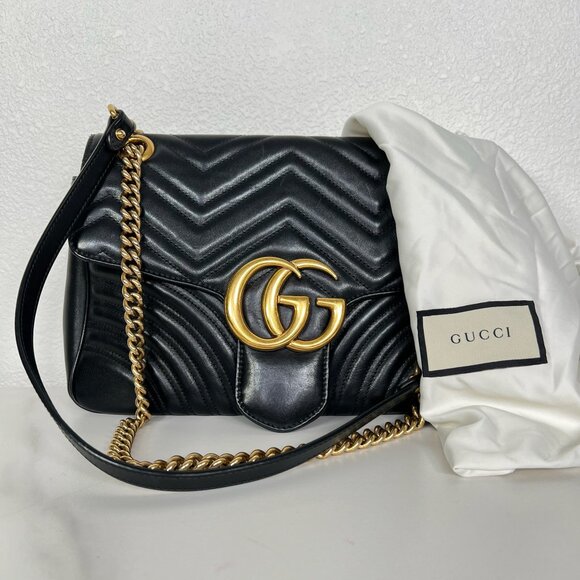 Gucci Black GG Marmont Medium Shoulder Bag - Picture 8 of 14